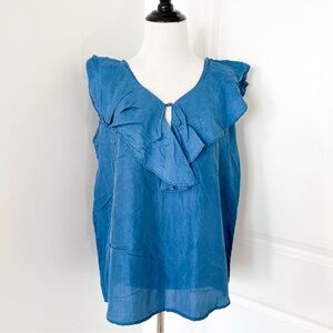 Vintage Jonathan Martin Blue Ruffled Silk Blouse - Large